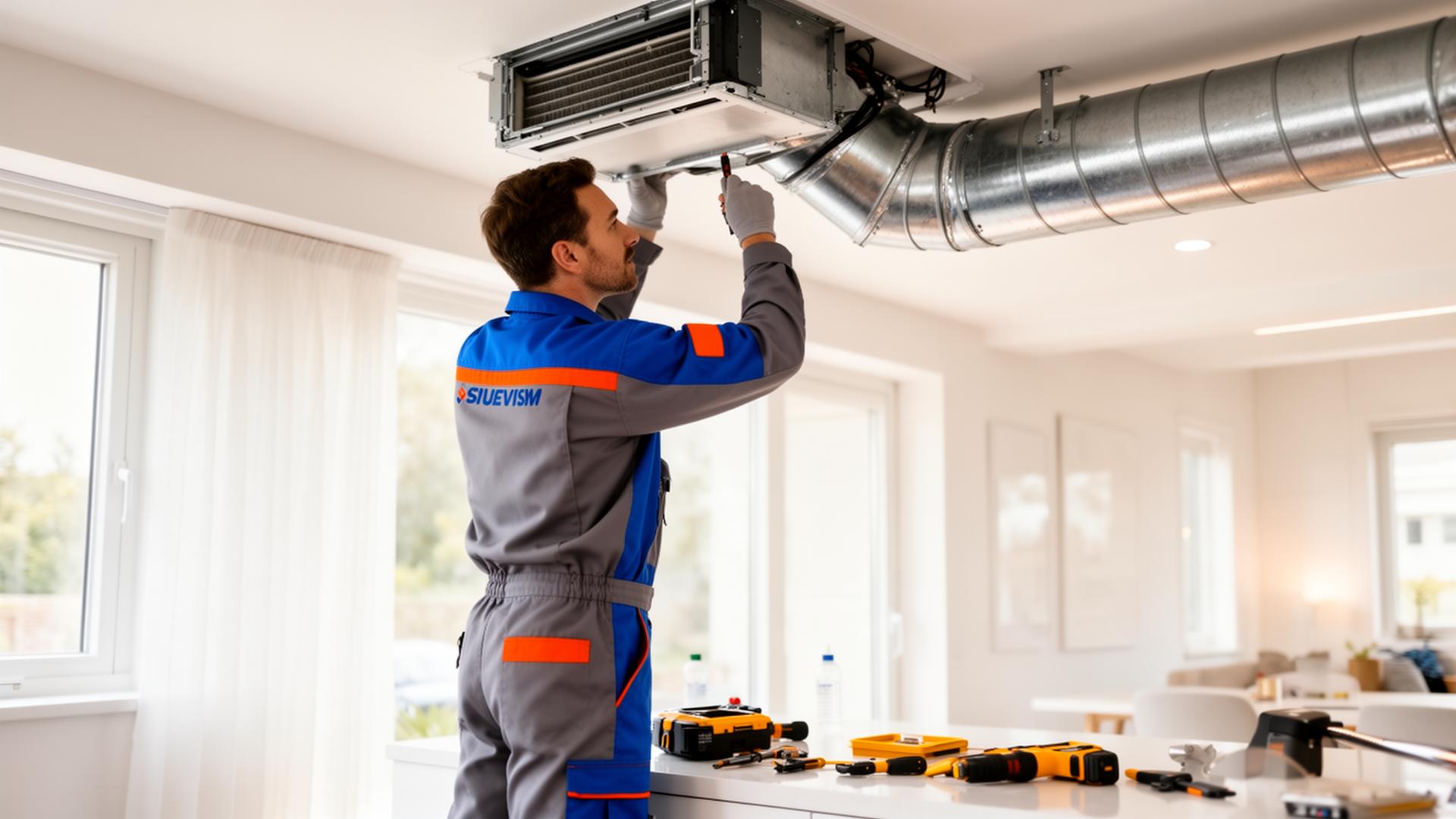 Ductflow technician cleaning air ducts in a Tampa home